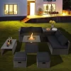 Tangkula 9PCS Outdoor Patio Furniture Set With 30" Propane Fire Pit Table PE Wicker Space-Saving Sectional Sofa Set W/ Storage Box & Cushions