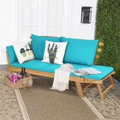 Costway Patio Convertible Sofa Daybed Solid Wood Adjustable Thick Cushion TurquoiseRed White -Outdoor Comfort Deals Store GUEST 92cbc818 ee03 4fdf 93a7 41347aff1c1b