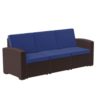 Flash Furniture Seneca Faux Rattan Sofa With All-Weather Cushions 10 Flash Furniture Seneca Faux Rattan Sofa With All-Weather Cushions - Image 10