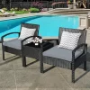 Costway 3PCS Patio Rattan Furniture Set Coffee Table Conversation Sofa Outdoor Cushioned Gray