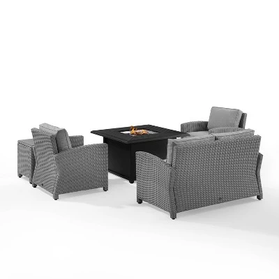 Bradenton 5pc Wicker Sofa Set With Fire Table - Gray - Crosley 3 Bradenton 5pc Wicker Sofa Set With Fire Table - Gray - Crosley - Image 3