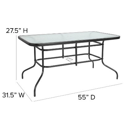 Emma And Oliver 7 Piece Patio Table & Chairs Set With 31.5"x55" Rectangular Metal Table With Tempered Glass Top And 6 Black Aluminum Stacking Chairs 4 Emma And Oliver 7 Piece Patio Table & Chairs Set With 31.5"x55" Rectangular Metal Table With Tempered Glass Top And 6 Black Aluminum Stacking Chairs - Image 4