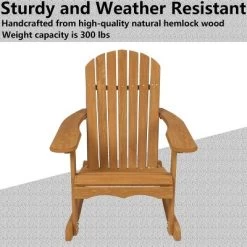 LuxenHome Natural Brown Wood Outdoor Adirondack Rocking Chair -Outdoor Comfort Deals Store GUEST 93acd677 5f84 435a 95da 933ba689c578