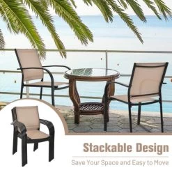 Tangkula 2PCS Outdoor Dining Chairs Stackable Chairs W/Armrests & Breathable Fabric For Balcony Garden & Patio -Outdoor Comfort Deals Store GUEST 93e317fc ccac 454a b108 0df826e247d3