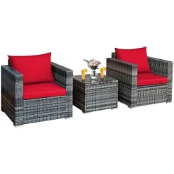Tangkula 3-Piece Patio Wicker Conversation Set Bistro Rattan Sofa Chair With Washable Cushion -Outdoor Comfort Deals Store GUEST 94935a6b 6eb4 4a7e b1ac 69a247c52bb8