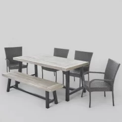 Cooper 6pc Wicker And Acacia Wood Dining Set - Gray - Christopher Knight Home