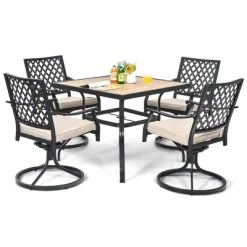Costway 5PCS Patio Dining Set Square Table 4 Swivel Chair Rocker Cushioned Deck -Outdoor Comfort Deals Store GUEST 9592681b a51f 475b a50b ecd491e24417