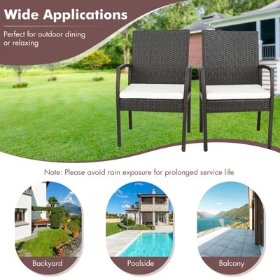 Costway 7PCS Patio Wicker Dining Set Cushion Armchairs Acacia Wood Table With Umbrella Hole 4 Costway 7PCS Patio Wicker Dining Set Cushion Armchairs Acacia Wood Table With Umbrella Hole - Image 4