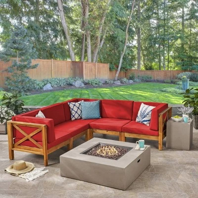 Brava 7pc Acacia Sectional Sofa Set With Fire Pit - Christopher Knight Home 6 Brava 7pc Acacia Sectional Sofa Set With Fire Pit - Christopher Knight Home - Image 6
