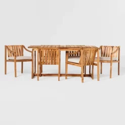 7pc Modern Slatted Wood Outdoor Dining Set - Saracina Home -Outdoor Comfort Deals Store GUEST 97b97aff 19ee 4550 9126 93ae4bc68f53