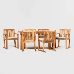 Saracina Home 7pc Modern Slatted Acacia Outdoor Dining Set With Trapezoid Legs 11 Saracina Home 7pc Modern Slatted Acacia Outdoor Dining Set With Trapezoid Legs -Outdoor Comfort Deals Store GUEST 9889baa9 16cd 49e5 96b0 15f22df1dab4