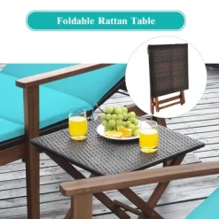 Costway 3PCS Patio Rattan Lounge Chair Folding Table Set Chaise Wood Cushioned WhiteTurquoise -Outdoor Comfort Deals Store GUEST 988fc8d5 e74e 4e4b a7e3 e29537b9aa2b