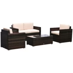 Outsunny 4-Piece Rattan Wicker Furniture Set, Outdoor Cushioned Conversation Furniture With 2 Chairs, Loveseat, And Glass Coffee Table -Outdoor Comfort Deals Store GUEST 98e1d0d0 48fa 4fe0 9c05 3456d3c32df6