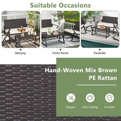 Costway 4PCS Patio Rattan Wicker Rocking Chairs Loveseat Table Rocker Set Cushions Porch 7 Costway 4PCS Patio Rattan Wicker Rocking Chairs Loveseat Table Rocker Set Cushions Porch - Image 7