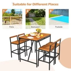 Tangkula 5PCS Patio Rattan Dinning Set With Umbrella Hole Wood High-Dining Bistro Set With 4 Bar Stools For Poolside&Garden -Outdoor Comfort Deals Store GUEST 98ff396a 1723 44ca 9e50 6843c02d688b