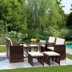 9pc Outdoor Conversation Set With Tempered Glass Table, Cushioned Chairs & Ottomans - Devoko -Outdoor Comfort Deals Store GUEST 9942a625 d1f5 48d2 ad97 c770b30d6ab8