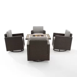 Palm Harbor 5pc Outdoor Wicker Conversation Set With Fire Table - Gray - Crosley -Outdoor Comfort Deals Store GUEST 99e316cb f095 436f 8ba9 81f79a6027dd