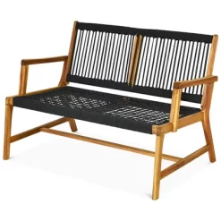 Costway 2-Person Patio Acacia Wood Bench Loveseat Chair Garden Furniture BlackGreyTurquoise -Outdoor Comfort Deals Store GUEST 9ac96a2c f426 4d0f ab44 0569bd62bc7e