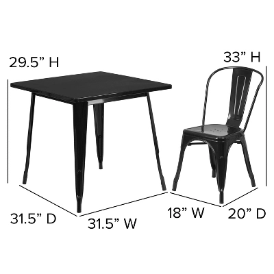 Flash Furniture Commercial Grade 31.5" Square Metal Indoor-Outdoor Table Set With 4 Stack Chairs 5 Flash Furniture Commercial Grade 31.5" Square Metal Indoor-Outdoor Table Set With 4 Stack Chairs - Image 5