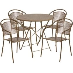 Flash Furniture Oia Commercial Grade 30" Round Indoor-Outdoor Steel Folding Patio Table Set With 4 Round Back Chairs -Outdoor Comfort Deals Store GUEST 9b3b2ef2 bdd2 45cb b507 7e0e69b98d05