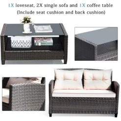 Costway 4PCS Outdoor Rattan Furniture Set Cushioned Sofa Armrest Table 16 Costway 4PCS Outdoor Rattan Furniture Set Cushioned Sofa Armrest Table -Outdoor Comfort Deals Store GUEST 9b694694 5ee2 43e2 8439 2925498fd2d7