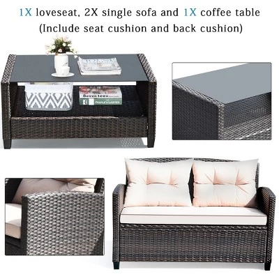 Costway 4PCS Outdoor Rattan Furniture Set Cushioned Sofa Armrest Table 8 Costway 4PCS Outdoor Rattan Furniture Set Cushioned Sofa Armrest Table - Image 8