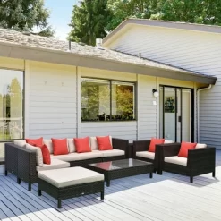 Outsunny 9-Piece Rattan Wicker Outdoor Patio Sectional Furniture Conversation Set With Modern Design, Thick Soft Cushions, Footstool & Tea Table -Outdoor Comfort Deals Store GUEST 9b9affe6 bcb0 47d9 8786 490d28f91da3