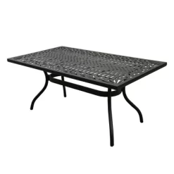 Outdoor Comfort Deals Store 25 7pc Patio Dining Set With 68" Modern Ornate Outdoor Mesh Aluminum Rectangular Table & Checker Chairs - Black - Oakland Living