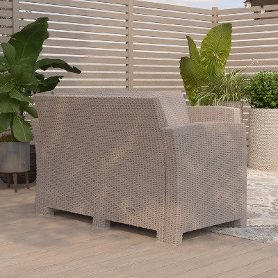 Merrick Lane Outdoor Furniture Resin Loveseat Faux Rattan Wicker Pattern 2-Seat Loveseat With All-Weather Cushions 3 Merrick Lane Outdoor Furniture Resin Loveseat Faux Rattan Wicker Pattern 2-Seat Loveseat With All-Weather Cushions - Image 3