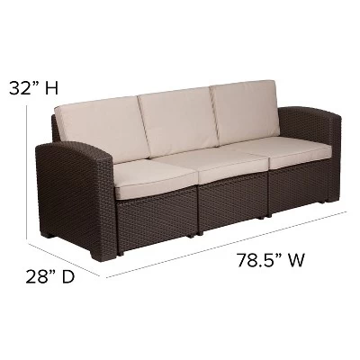 Merrick Lane Outdoor Furniture Resin Sofa Chocolate Brown Faux Rattan Wicker Pattern Patio 3-Seat Sofa With All-Weather Beige Cushions 8 Merrick Lane Outdoor Furniture Resin Sofa Chocolate Brown Faux Rattan Wicker Pattern Patio 3-Seat Sofa With All-Weather Beige Cushions - Image 8