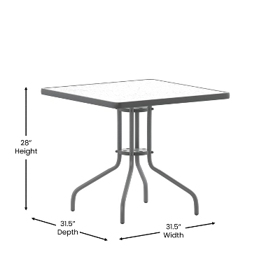 Emma And Oliver 31.5'' Square Glass Top Metal Table With 4 Aluminum Slat Stack Chairs 9 Emma And Oliver 31.5'' Square Glass Top Metal Table With 4 Aluminum Slat Stack Chairs - Image 9