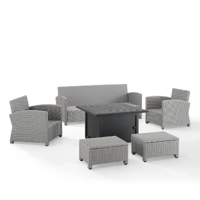 Bradenton 6pc Outdoor Wicker Sofa And Arm Chair Seating Set With Dante Fire Table And 2 Ottomans - Navy/Gray - Crosley 11 Bradenton 6pc Outdoor Wicker Sofa And Arm Chair Seating Set With Dante Fire Table And 2 Ottomans - Navy/Gray - Crosley - Image 11