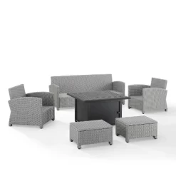 Bradenton 6pc Outdoor Wicker Sofa And Arm Chair Seating Set With Dante Fire Table And 2 Ottomans - Gray/Gray - Crosley -Outdoor Comfort Deals Store GUEST 9dfadacc bbd2 4b83 9f8b b4ca7e524638