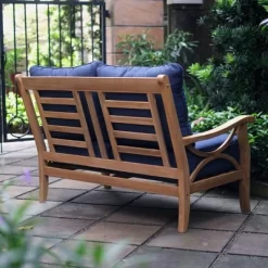 Abbington Teak Patio Loveseat With Cushion - Navy - Cambridge Casual
