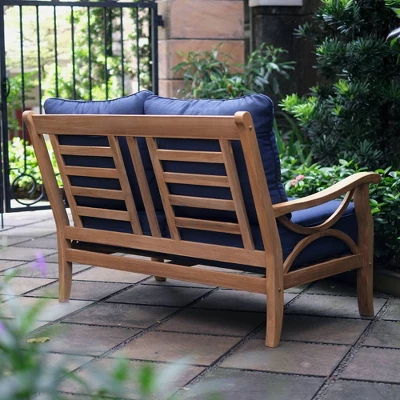 Abbington Teak Patio Loveseat With Cushion - Navy - Cambridge Casual 1 Abbington Teak Patio Loveseat With Cushion - Navy - Cambridge Casual
