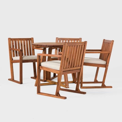 Saracina Home 5pc Modern Slatted Acacia Outdoor Dining Set With Round Table 3 Saracina Home 5pc Modern Slatted Acacia Outdoor Dining Set With Round Table - Image 3