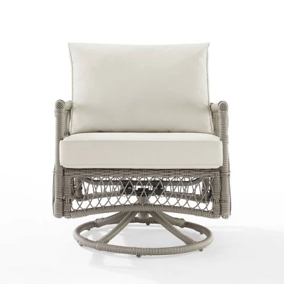 Thatcher Outdoor Steel Swivel Rocking Chair Creme/Driftwood - Crosley 5 Thatcher Outdoor Steel Swivel Rocking Chair Creme/Driftwood - Crosley - Image 5