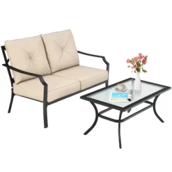 Costway 2 PCS Patio Loveseat With Coffee Table Outdoor Sofa Bench With Cushions -Outdoor Comfort Deals Store GUEST 9fd1972c 1384 4710 8e00 8618eda6369f