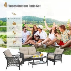 Costway 4PCS Patio Wicker Furniture Set Loveseat Sofa Coffee Table W/ Cushion 12 Costway 4PCS Patio Wicker Furniture Set Loveseat Sofa Coffee Table W/ Cushion -Outdoor Comfort Deals Store GUEST 9fd2d9df b295 49d5 8385 2236babef092