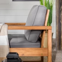 Galia 2pc Square Leg Acacia Wood Chair And Ottoman With Cushions - Brown - Saracina Home -Outdoor Comfort Deals Store GUEST 9ff6703f 494c 4b96 9dac b82d4bc86e58