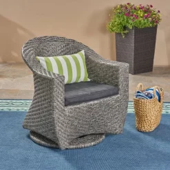 Larchmont Wicker Swivel Chair - Mixed Black/Dark Gray - Christopher Knight Home