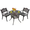Costway 3 PCS Patio Dining Bistro Set Cast Aluminum Round Patio Table W/Chairs