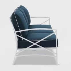 Kaplan Outdoor Metal Sofa White With Navy Cushions - Crosley -Outdoor Comfort Deals Store GUEST a0670878 c0f4 40e2 92ba c3043c53e620