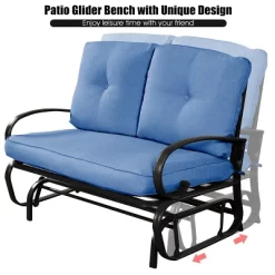 Costway Glider Outdoor Patio Rocking Bench Loveseat Cushioned Seat Steel Frame Blue -Outdoor Comfort Deals Store GUEST a07029e9 07ef 4886 99e2 fc11d54a8057