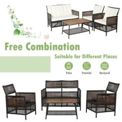 Costway Patiojoy 4PCS Patio Rattan Furniture Set Cushioned Chairs Wood Table Top W/Shelf -Outdoor Comfort Deals Store GUEST a0b65255 5852 4a73 b8ca e495b2c989d0