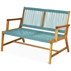 Tangkula 2-Person Outdoor Acacia Wood Bench Patio Loveseat Rope Bench Turquoise/Black -Outdoor Comfort Deals Store GUEST a19128d6 fdba 43f9 b320 bfd2619e9b30