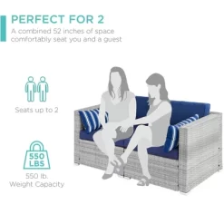 Best Choice Products 2-Person Outdoor Patio Loveseat Wicker Sofa Couch Furniture Set W/ 2 Accent Pillows - Gray/Navy -Outdoor Comfort Deals Store GUEST a23651e4 6480 426c a9c9 2783e098f819