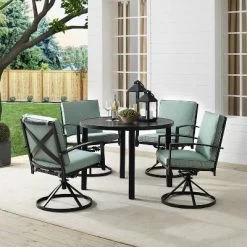 5pc Kaplan Outdoor Steel Round Dining Set With Swivel Chairs Mist/Bronze - Crosley