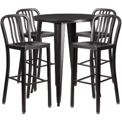 Flash Furniture Commercial Grade 30" Round Metal Indoor-Outdoor Bar Table Set With 4 Vertical Slat Back Stools -Outdoor Comfort Deals Store GUEST a3767f18 e66f 4a76 9e9e 7cd04dde9012