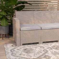 Merrick Lane Outdoor Furniture Resin Sofa Faux Rattan Wicker Pattern Patio 3-Seat Sofa With All-Weather Cushions -Outdoor Comfort Deals Store GUEST a37c3da1 768e 45a8 acdb 64126212f73f